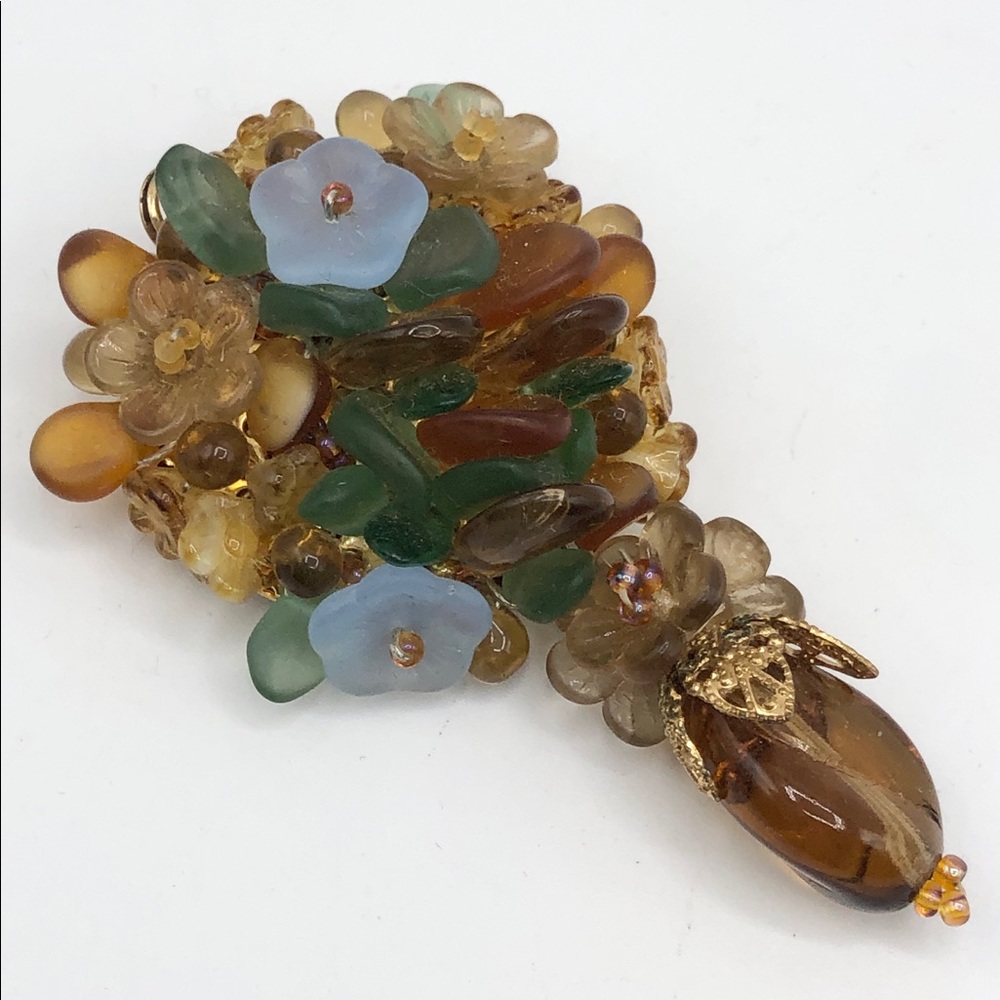 Vintage Hand Wired Glass Flower Floral Brooch Pin